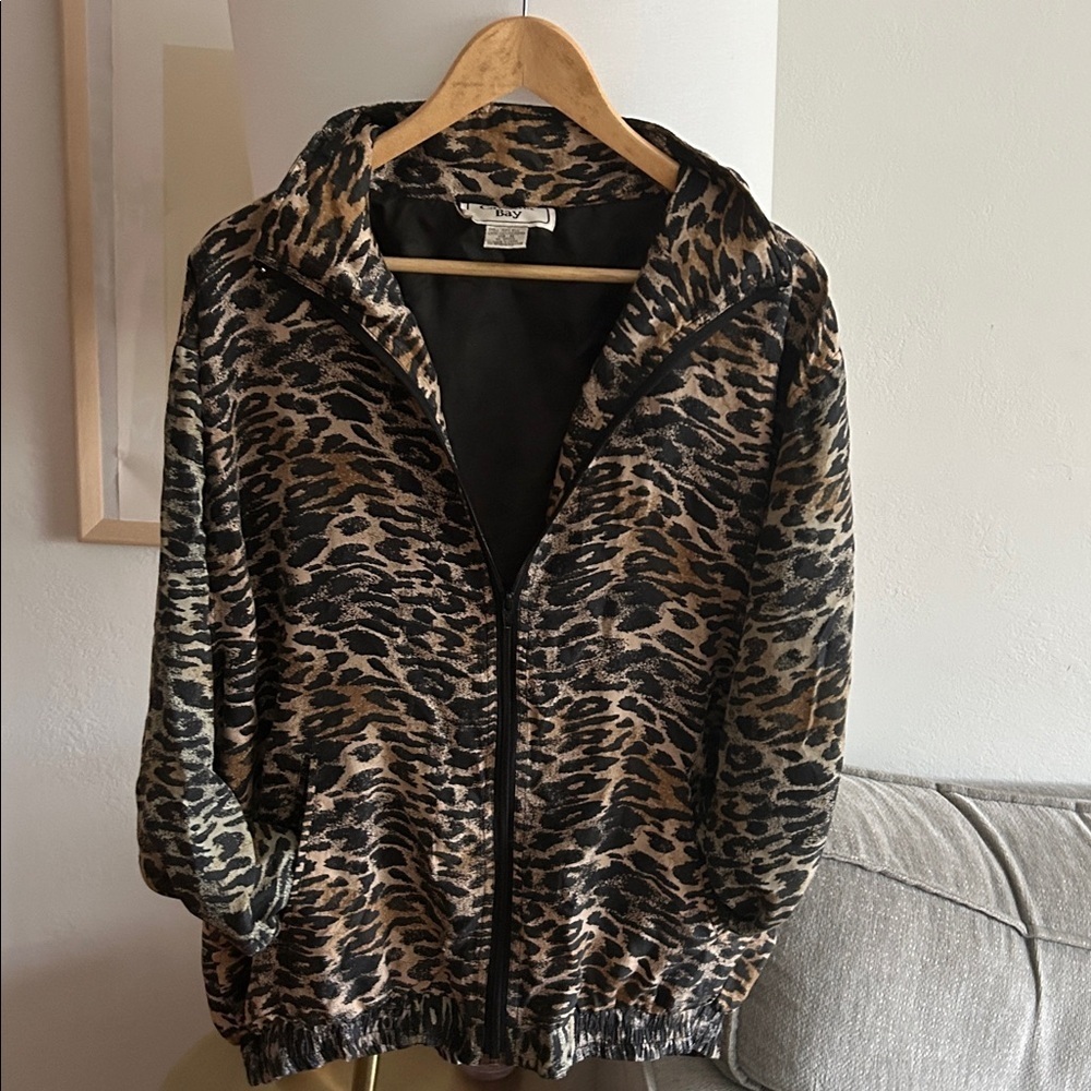 Vintage Leopard Print Oversized Silk Y2K 90’s Grunge Goth Bomber Jacket Size M - Picture 5 of 11